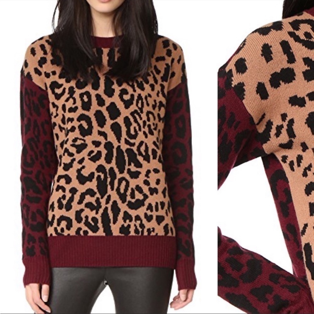 A.L.C. Matt Colorblock Leopard Animal Print Cashmere Wool Sweater Size XS